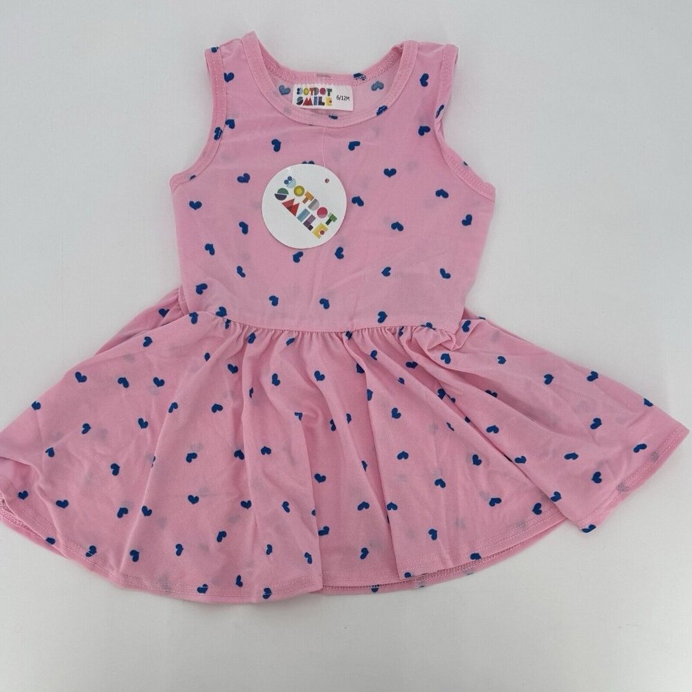 Dot Dot Smile Girl's Tank Dress 6-12 months Sleeveless Pink/Blue Hearts